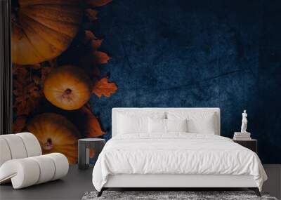 autumn halloween pumpkins on wooden background Wall mural