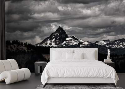 beautiful snow-capped mountain in the clouds Wall mural