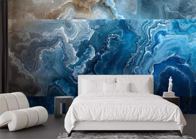 Blue background marble abstract texture pattern gold watercolor gray white dark paint green luxury. Background silver blue marble ombre wall color canvas fluid ink gradient water concrete wash art Wall mural