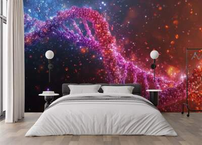 DNA gene background science helix cell genetic medical biotechnology biology bio. Technology gene DNA abstract molecule medicine blue 3D background research digital futuristic human concept health Wall mural