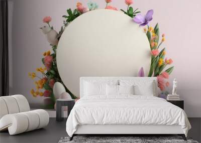 Easter podium background 3d product egg spring happy flower display scene sale gold. Background rabbit podium banner cosmetic greeting easter stage card poster platform grass nature mockup green day Wall mural