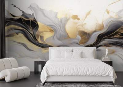 Gold abstract black marble background art paint pattern ink texture watercolor white fluid wall. Abstract liquid gold design luxury wallpaper nature black brush oil modern paper splash painting water. Wall mural