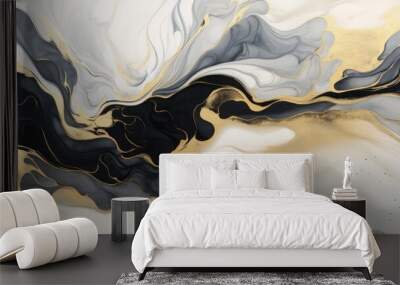 Gold abstract black marble background art paint pattern ink texture watercolor white fluid wall. Abstract liquid gold design luxury wallpaper nature black brush oil modern paper splash painting water. Wall mural