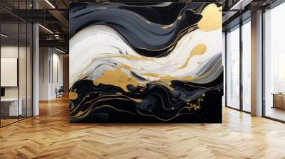 Gold abstract black marble background art paint pattern ink texture watercolor white fluid wall. Abstract liquid gold design luxury wallpaper nature black brush oil modern paper splash painting water. Wall mural