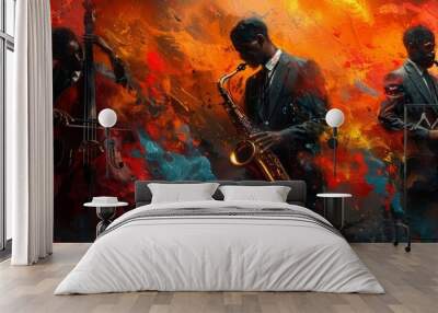 Jazz music background poster band instrument concert piano art abstract. Background jazz saxophone music flyer illustration design party festival singer orchestra player musician fest banner guitar. Wall mural