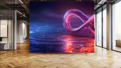 Neon symbol loop sign light background 3d line abstract infinite glow digital blue shape concept icon 8. Loop symbol neon circle effect limitless wave brush logo energy space design technology curve Wall mural