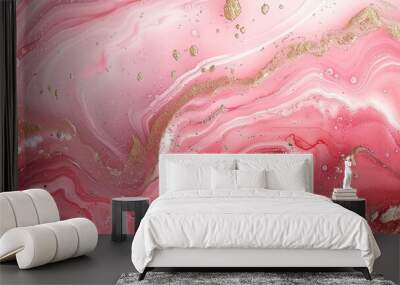 Pink background texture pattern marble gold watercolor abstract wallpaper light. Background stone pink texture pattern marble white paint glitter art seamless liquid agate top rose color print pastel. Wall mural