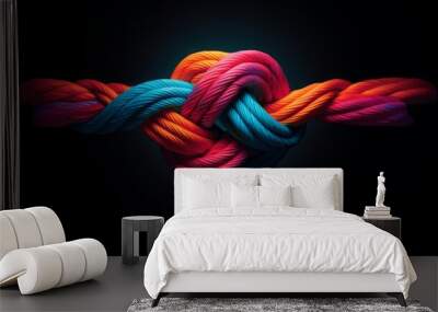 Team rope diverse strength connect partnership together teamwork unity communicate support. Strong diverse network rope team concept integrate braid color background cooperation empower power. Wall mural