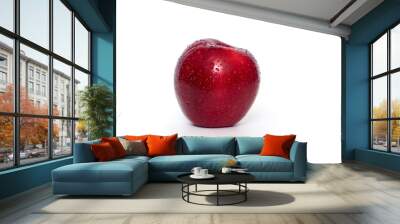 red apple in water drops isolated on a white background Wall mural