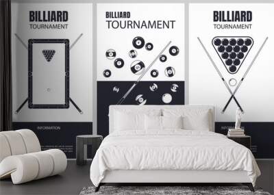 Vector illustration about biiliard tournament. Flyer design for biiliard tournament, match Wall mural