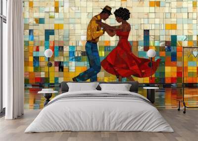 Cubist Interpretation of a Tango Dance - Bold Geometric Shapes and Vibrant Colors Bring the Rhythm to Life Wall mural