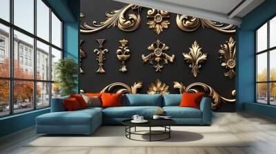 Elegant Golden Baroque Ornament Elements Wall mural