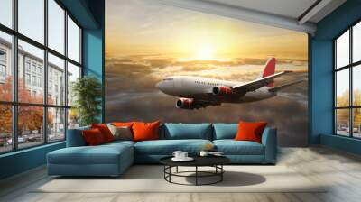 airplane at sunset Wall mural