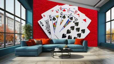 Royal flush two combinations on krsanom background Wall mural