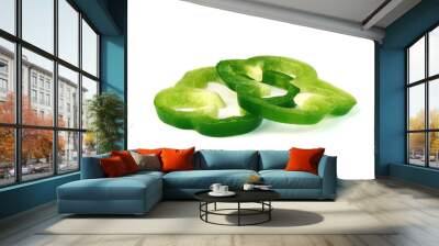 Sliced green peppers isolated on a white background. two slices Wall mural