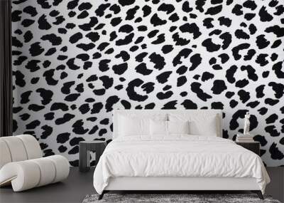 Black spots of different shapes on white background - imitation of dolmatine dog skin Wall mural