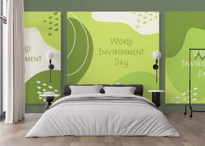 Posters set of World Environment Day , brochure, flyer templates. Eco organic line abstract shape drawing, boho style hand drawn design, simple wallpaper. Vector illustration Wall mural