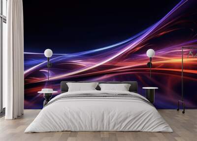 Abstract background neon glowing blue purple orange wavy lines Wall mural