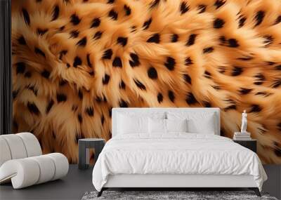 Abstract orange and black cheetah spots artificial fluffy background. Carpet or rug Wall mural