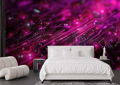 abstract technological background in pink and purple colors microchip surface Wall mural