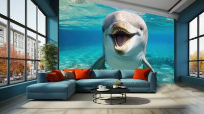 adorable dolphin smiling and laughing in ocean Wall mural