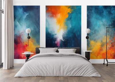 set of three pink colorful abstract oil acrylic paint background Wall mural