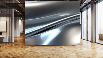 steel abstract glossy surface of silver or aluminum metal wave texture banner, smooth chrome metallic background Wall mural