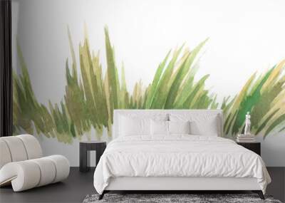 Green grass hand drawn with watercolors isolated on white Wall mural