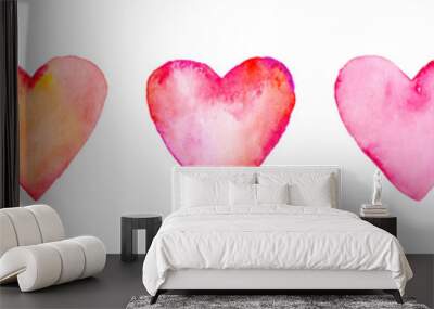 Seamless pattern with hand painted watercolor hearts on white background. Perfect for romantic occasions such as Valentine's day. Wall mural