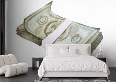 Watercolor illustration a big bunch of money isolated on white background Wall mural