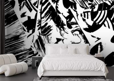 Brush grunge pattern. White and black vector. Wall mural