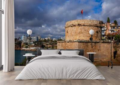 Hidirlik Tower in the old town of Antalya, Turkey. Ancient architecture. Wall mural