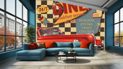 American Diner vintage poster. Wall mural