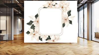 Watercolor Frame with colored flower of poinsettia, isolated on white background Wall mural