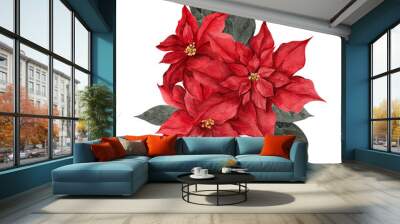 Watercolor illustration with red, white and graphic poinsettia, isolated on white background Wall mural