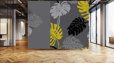 stylish set with monstera flower in a circle and seamless pattern with tropical plants and monstera leaves for surface designs and postcards and wallpapers Wall mural