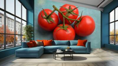 Red ripe tomatoes on a green background.Organic tomatoes healthy for cooking in the kitchen Wall mural