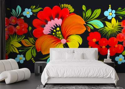 Ukrainian painted with Floral Ukrainian style of Petrykivka painting. Ukrainian decor on isolated background. Wall mural