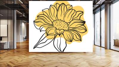 Vector line black illustration graphics flower sunflorer with colors stains Wall mural