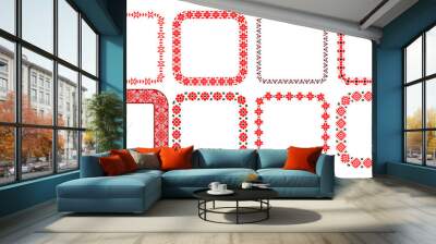 Bulgarian balkan national folklore embroidery style red, green and black ornamental border vector square frame set Wall mural