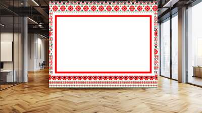 Bulgarian balkan national folklore embroidery style red, white and black ornamental border vector frame A4 format Wall mural