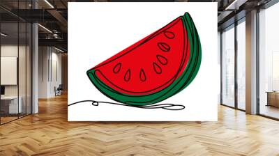 One continuous line drawing of sliced healthy organic watermelon for orchard logo identity. Fresh fruitage concept for fruit garden icon. Modern single line draw design graphic vector illustration Wall mural