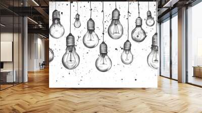 Bulbs black line art Wall mural