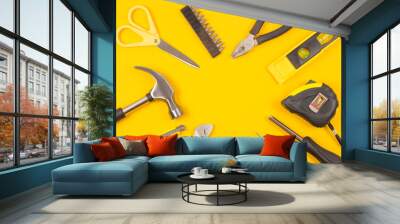 Set of various construction tools. Tools for home repair. Work at a construction site. Flatly. Flatlay. Wall mural