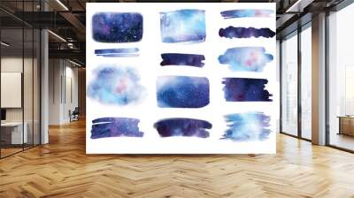 Set of watercolor galaxy splash clipart. Hand drawn cosmos illustration. Watercolor purple brush stroke with uneven edges Wall mural