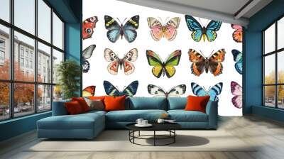 Watercolor colorful butterflies, isolated on white background. blue, yellow, pink and red butterfly  Wall mural