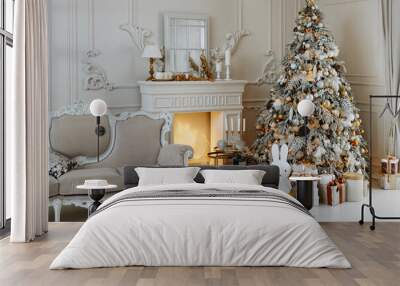 White room with stylish modern Christmas and new year interior design Wall mural