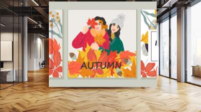 Autumn seasonal banners or cards bundle for advertisement and publication in social network or print materials, flat vector illustration. Autumn fall season banners set. Wall mural