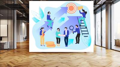 Business development and career growth concept with business people working on corporate success achievement. Company financial progress and leadership on market. Flat vector illustration. Wall mural