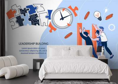 Leadership building and project management web banner template. Career growth and job opportunities, business analysis and planning, company development. Vector illustration. Wall mural